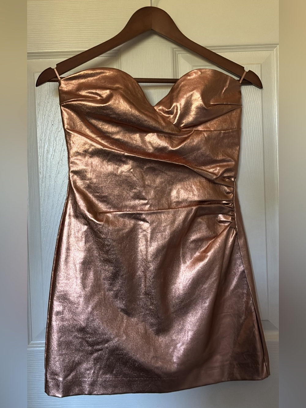 Zara Metallic Rose Gold Strapless Sweetheart Dress